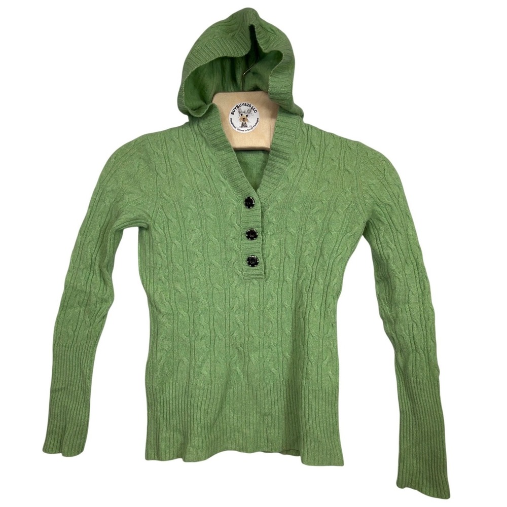One Girl Who Cashmere Cardigan‎ Sweater Women's Hooded Cable Knit Button Up